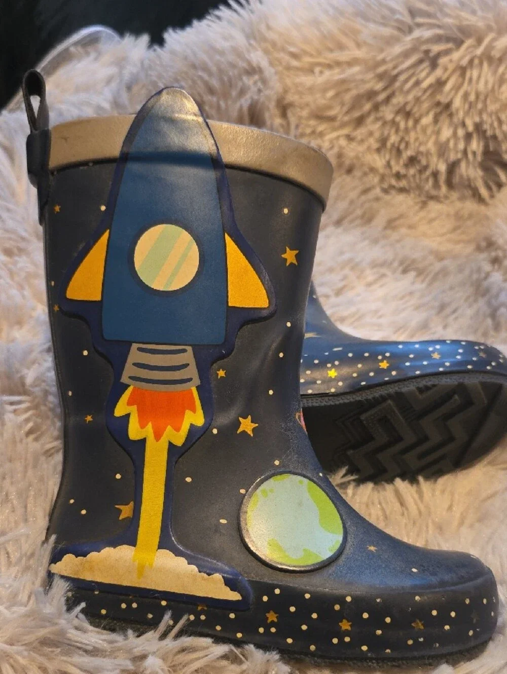 Cat & Jack Navy Kids Rain Boots with Space Planet Accents